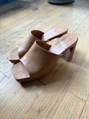 Jeffrey Campbell Brown Leather Square-Toe Block Heel Mules